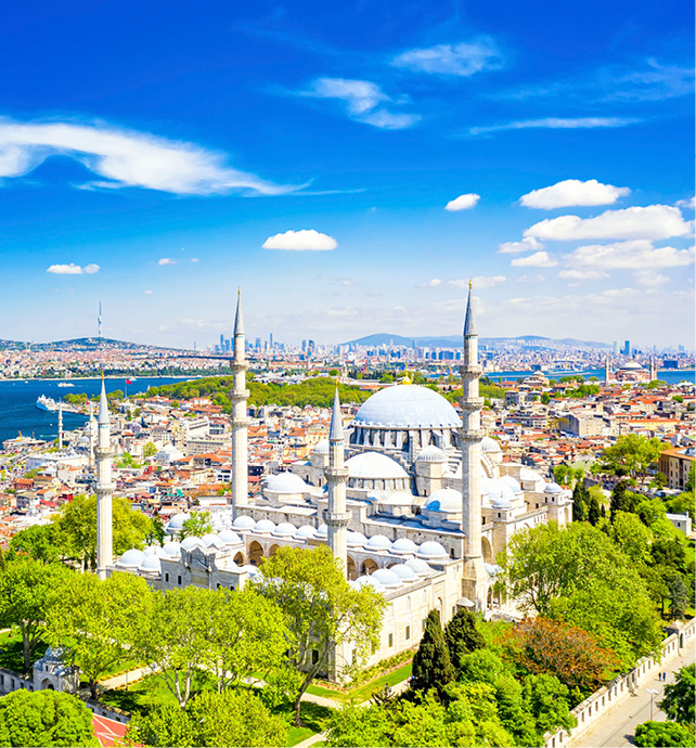 Aerial drone shot from above the Suleymaniye Mosque, Istanbul, Turkey