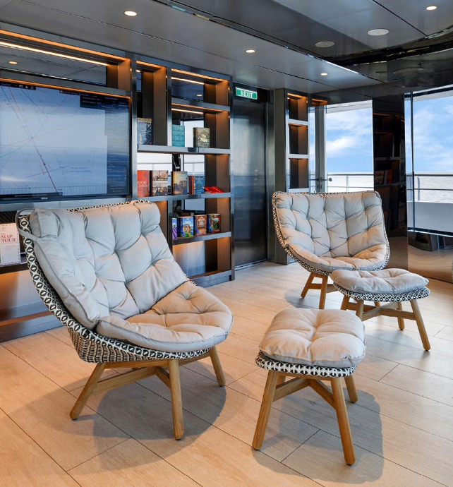 A range of board games laid out for guests to enjoy in the Observation Lounge on an Emerald Cruises yacht